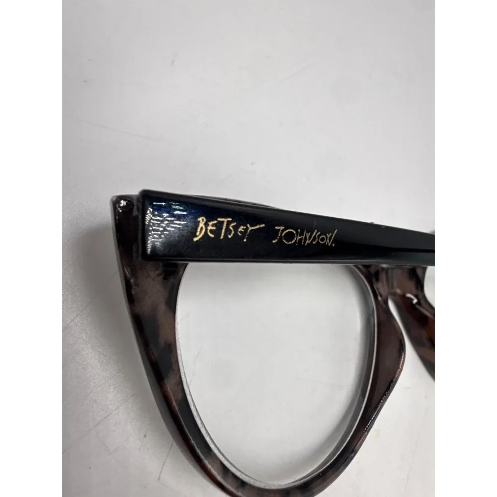 Betsey Johnson MS1021 Leopard Print Cat Eye Eyeglass Frames Black Brown +1.50